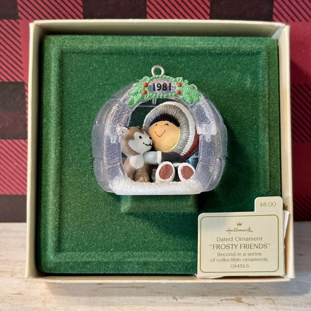 1981 Hallmark Frosty Friends #2 Christmas Keepsake Ornament | Eskimo & Dog Igloo